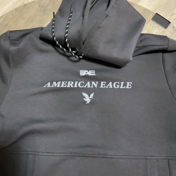 American Eagle Outfitters Black Pullover Hoodie with Logo - Picture 2 of 6